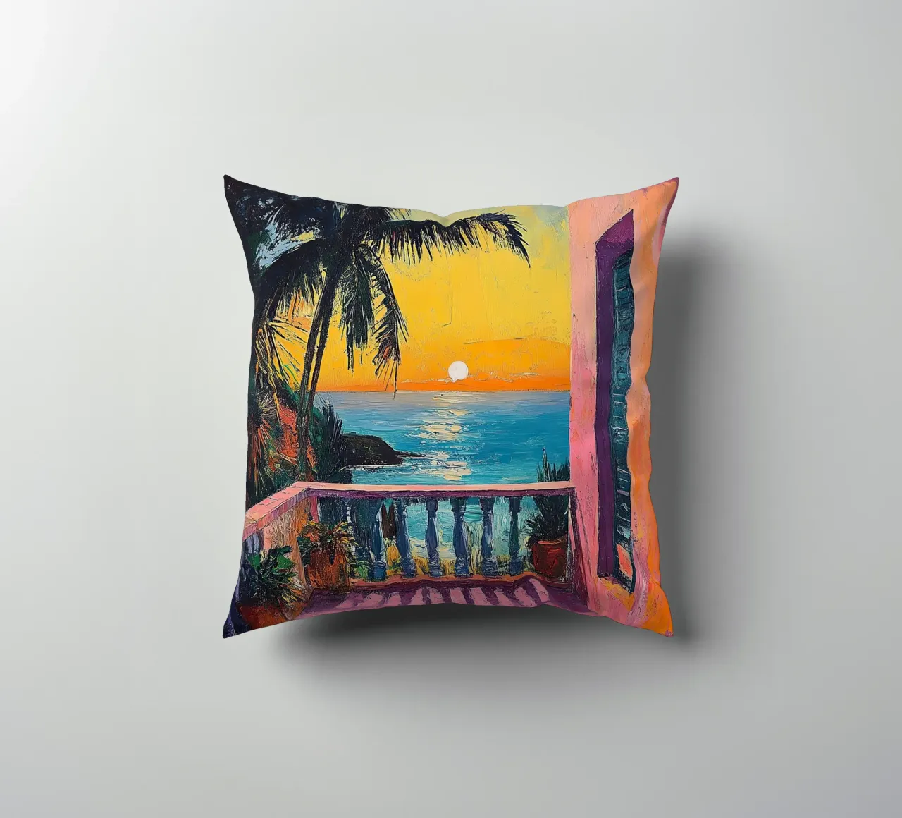 The Gateway to Vibrant Dreams decorative cushion by Nikis Art Studio