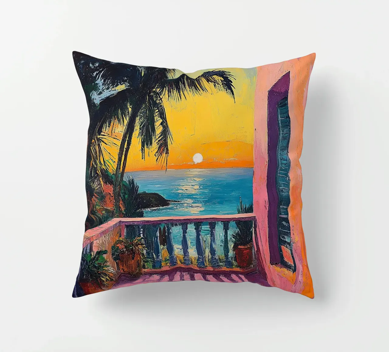 The Gateway to Vibrant Dreams decorative cushion by Nikis Art Studio