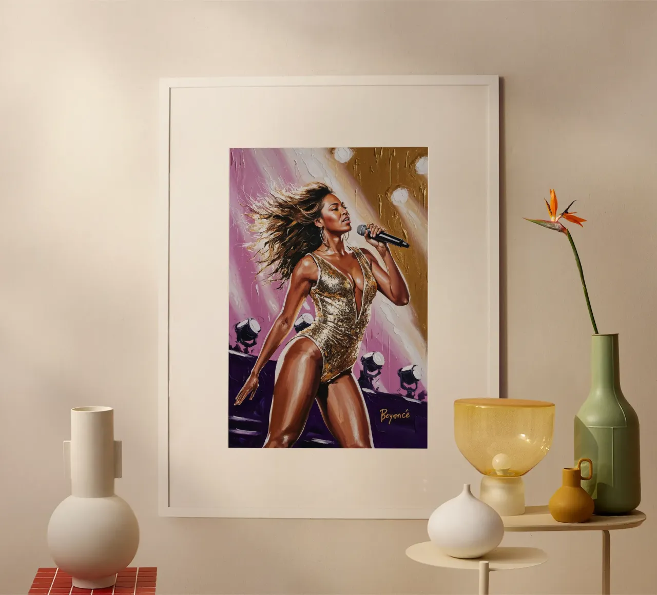 Ritratto testurizzato di Beyoncé, icona della regina del pop poster con telaio in plastica da AlbertKlee