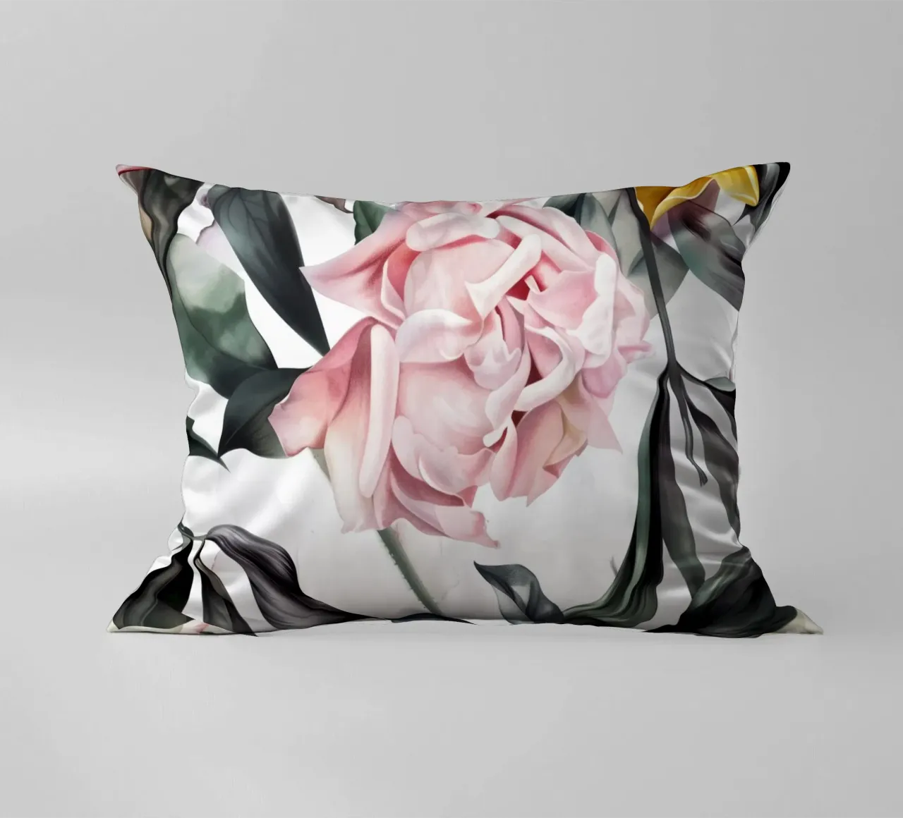 Natura peonie fiori e foglie acquerello arte cuscino da Justyna Jaszke JBJart