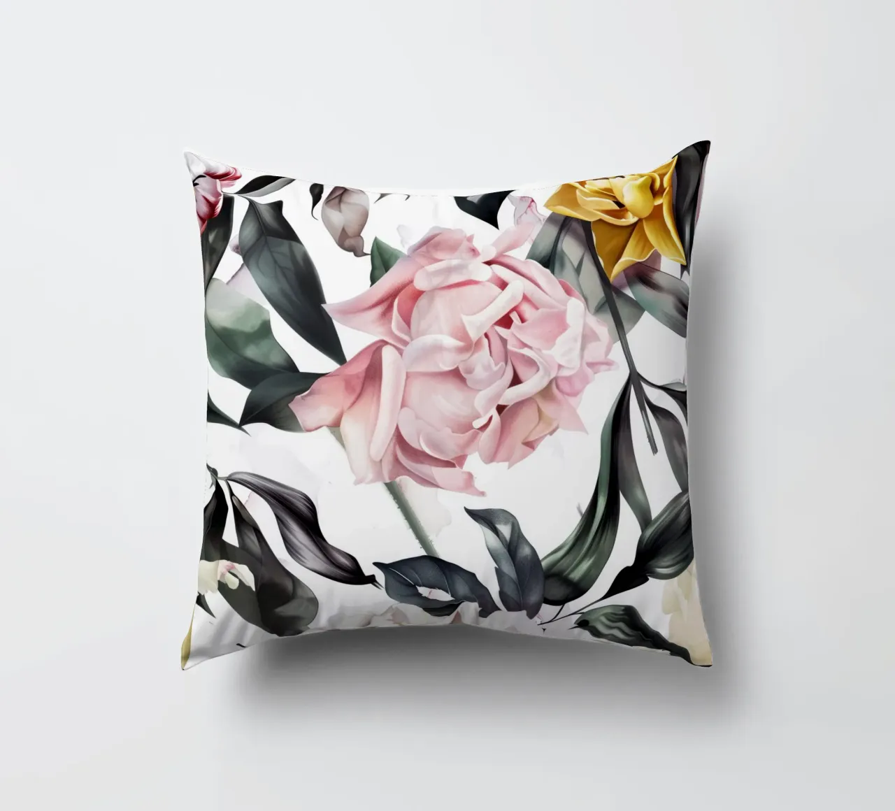 Natura peonie fiori e foglie acquerello arte cuscino da Justyna Jaszke JBJart