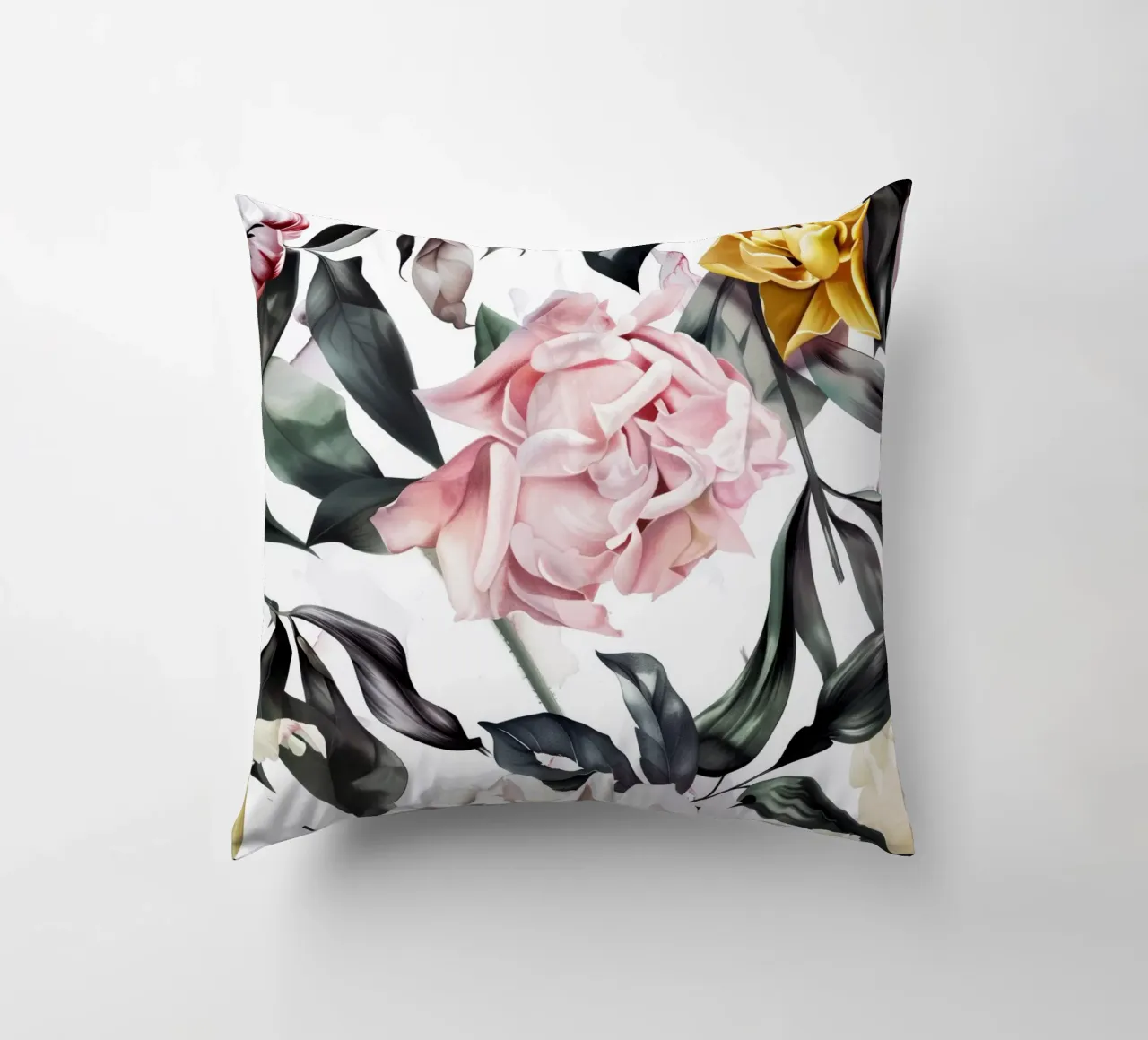 Natura peonie fiori e foglie acquerello arte cuscino da Justyna Jaszke JBJart