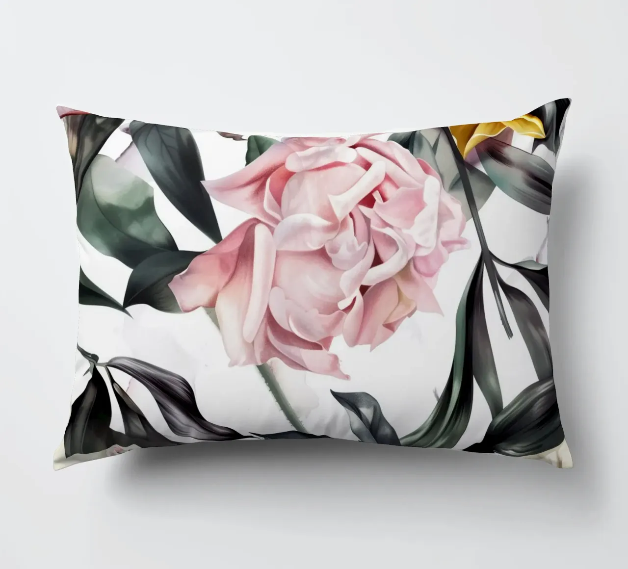 Natura peonie fiori e foglie acquerello arte cuscino da Justyna Jaszke JBJart