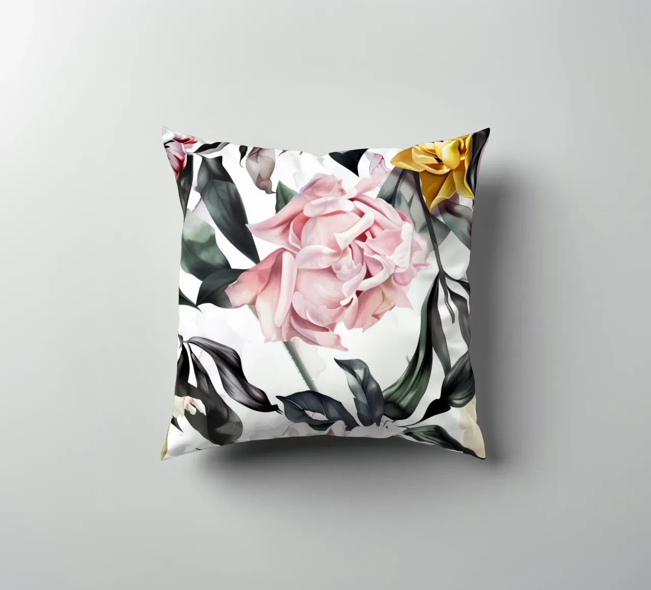 Natura peonie fiori e foglie acquerello arte cuscino da Justyna Jaszke JBJart