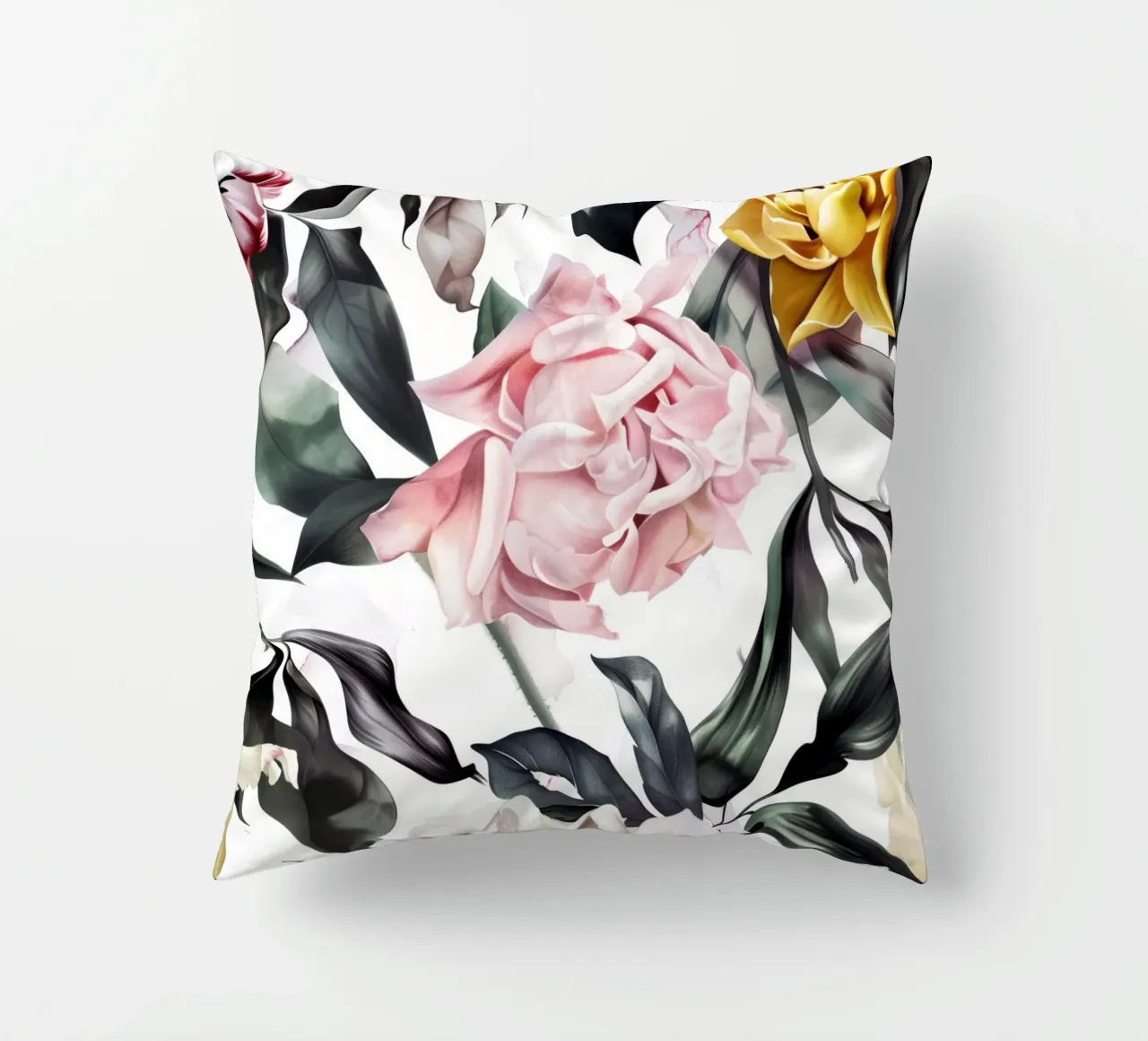 Natura peonie fiori e foglie acquerello arte cuscino da Justyna Jaszke JBJart