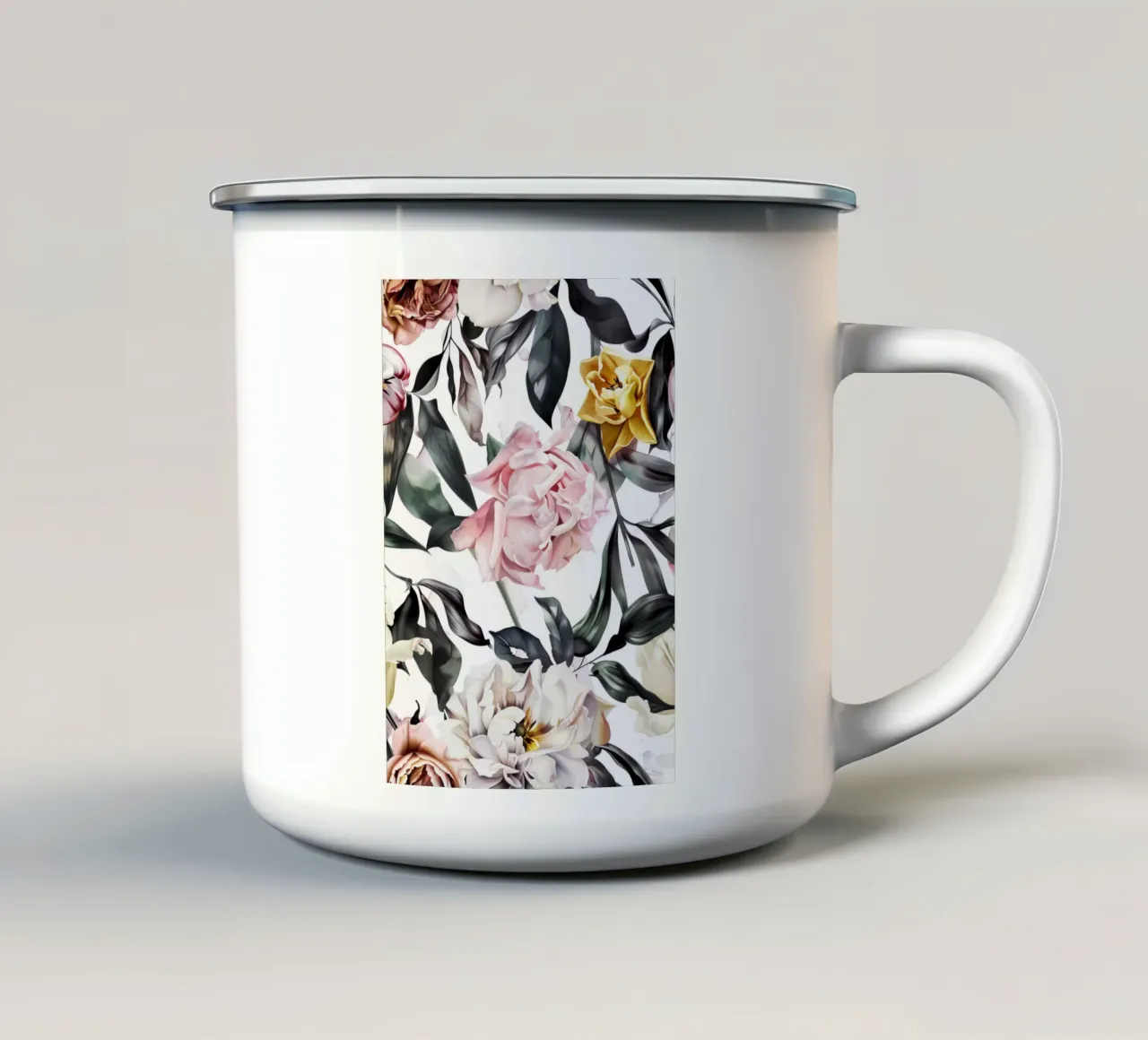 Natura peonie fiori e foglie acquerello arte tazza in smalto da Justyna Jaszke JBJart
