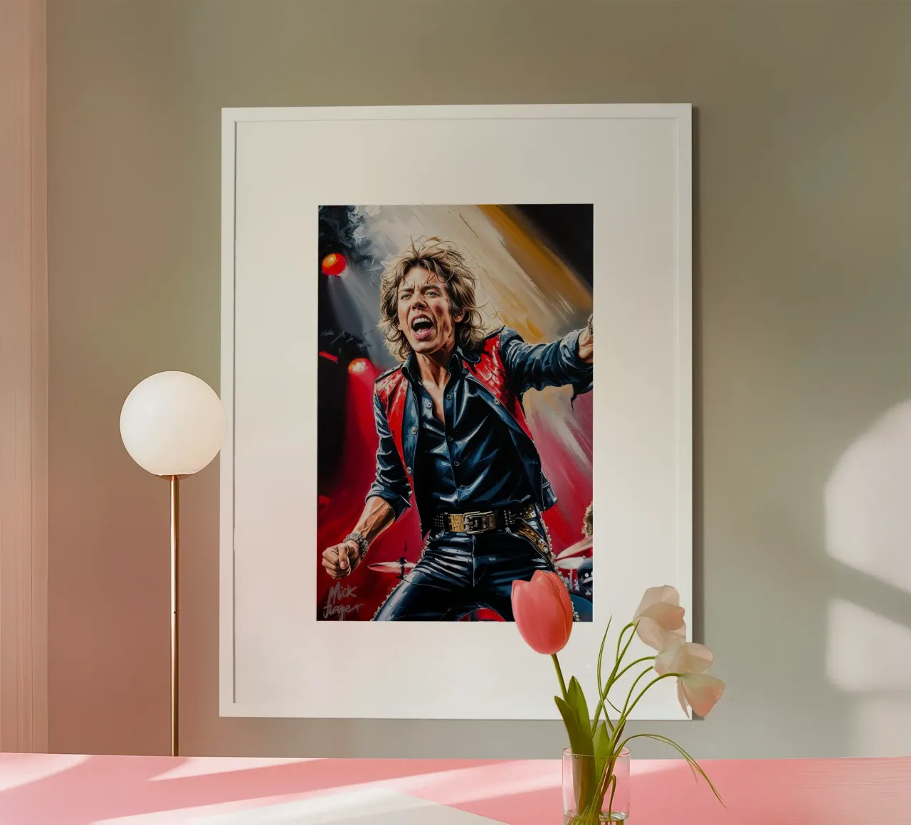 Mick Jagger Textured Portrait Art, Iconic Rock Legend Poster poster con telaio in legno da AlbertKlee