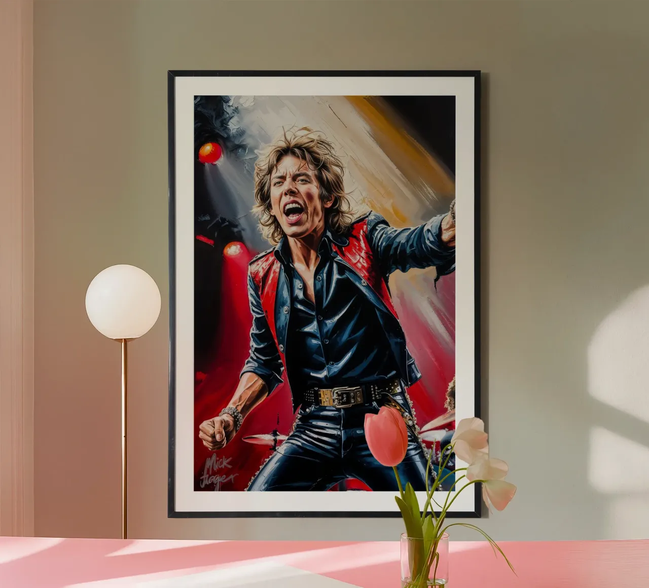 Mick Jagger Textured Portrait Art, Iconic Rock Legend Poster poster con telaio in legno da AlbertKlee