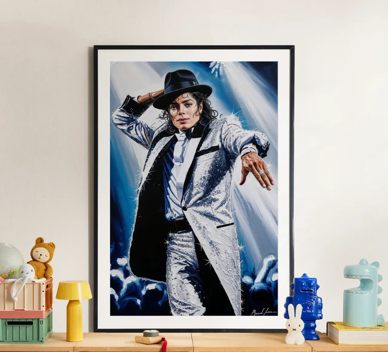 Michael Jackson Texturiertes Porträt Kunst Ikonischer King of Pop Kunst Poster mit Kunststoffrahmen von AlbertKlee