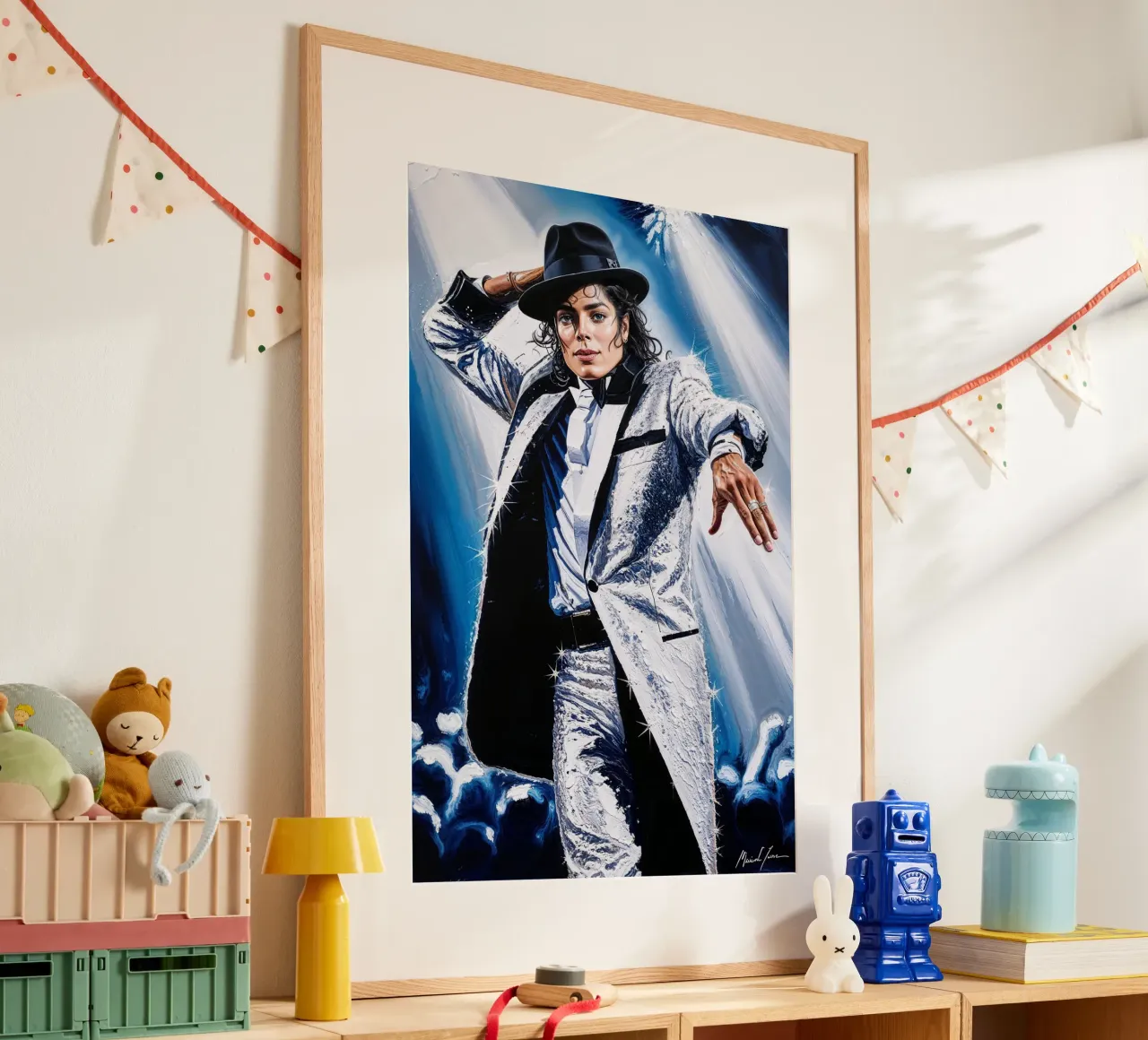 Michael Jackson Texturiertes Porträt Kunst Ikonischer King of Pop Kunst Poster mit Kunststoffrahmen von AlbertKlee
