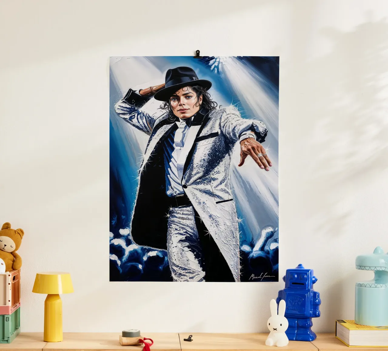Michael Jackson Texturiertes Porträt Kunst Ikonischer King of Pop Kunst Poster mit Kunststoffrahmen von AlbertKlee