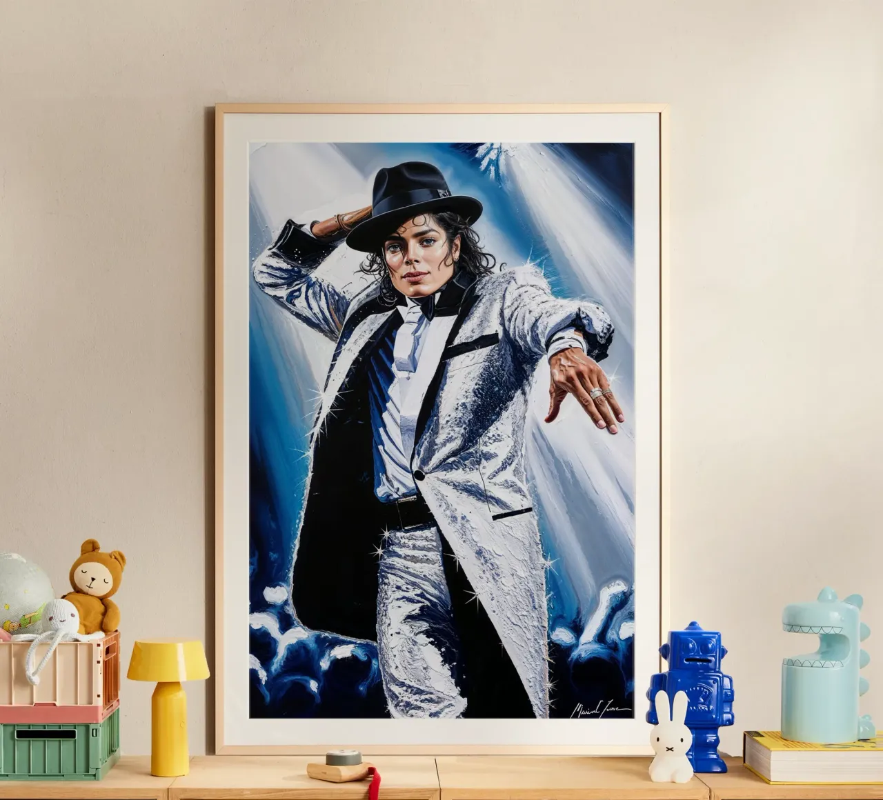 Michael Jackson Texturiertes Porträt Kunst Ikonischer King of Pop Kunst Poster mit Kunststoffrahmen von AlbertKlee