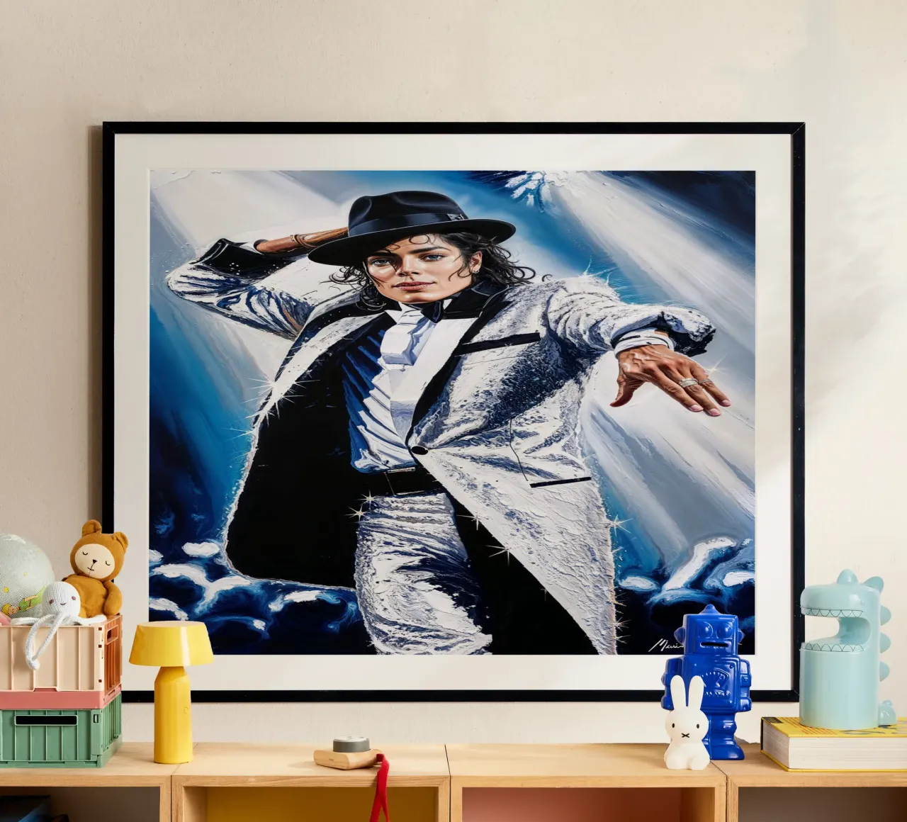 Michael Jackson Texturiertes Porträt Kunst Ikonischer King of Pop Kunst Poster mit Kunststoffrahmen von AlbertKlee