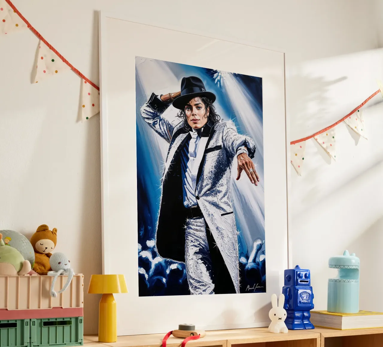 Michael Jackson Texturiertes Porträt Kunst Ikonischer King of Pop Kunst Poster mit Kunststoffrahmen von AlbertKlee