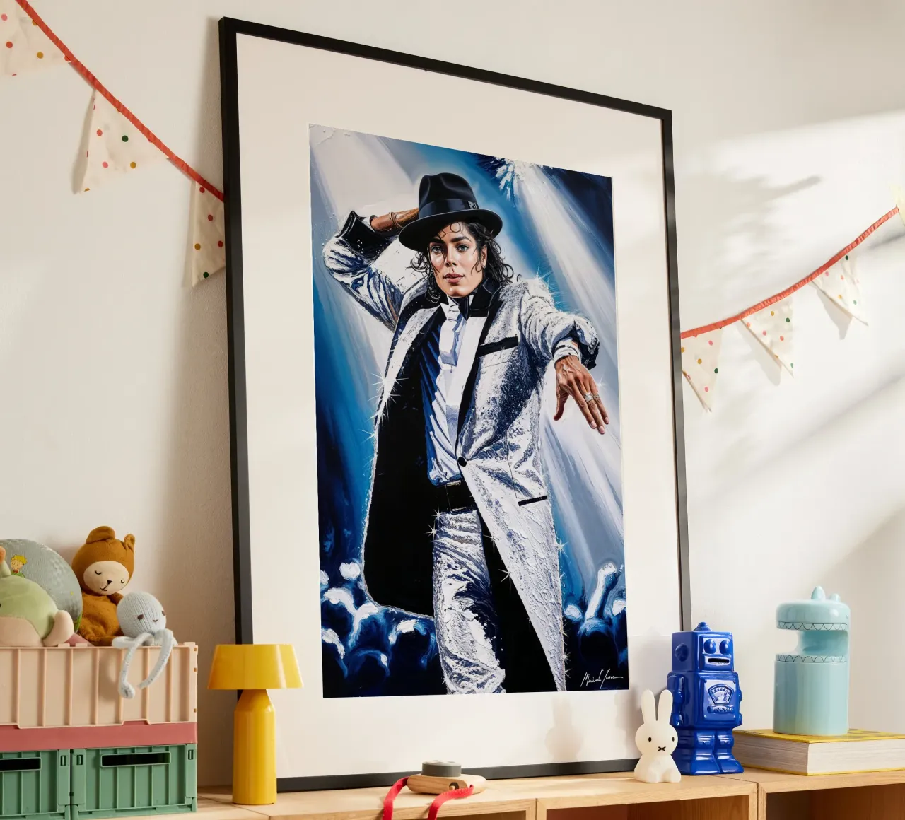 Michael Jackson Texturiertes Porträt Kunst Ikonischer King of Pop Kunst Poster mit Kunststoffrahmen von AlbertKlee