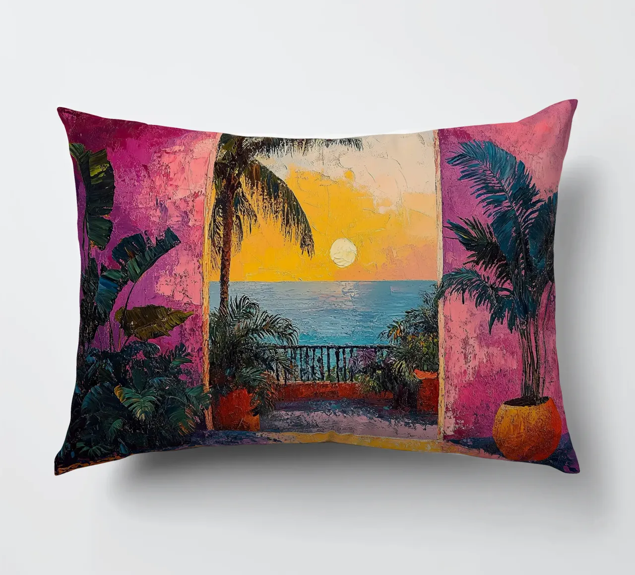 Vibrant Coastal View cuscino da Nikis Art Studio