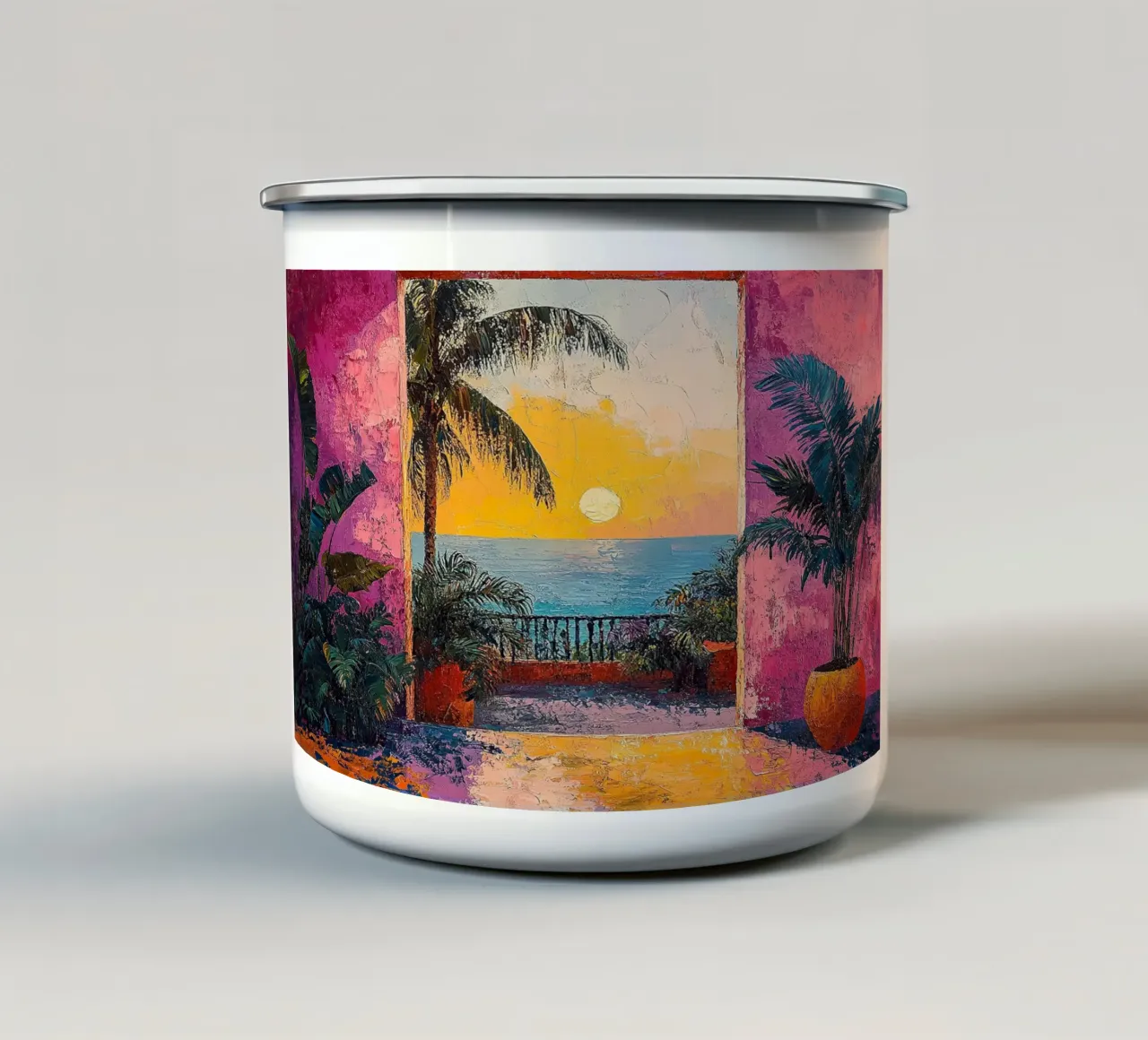 Vibrant Coastal View tazza in smalto da Nikis Art Studio