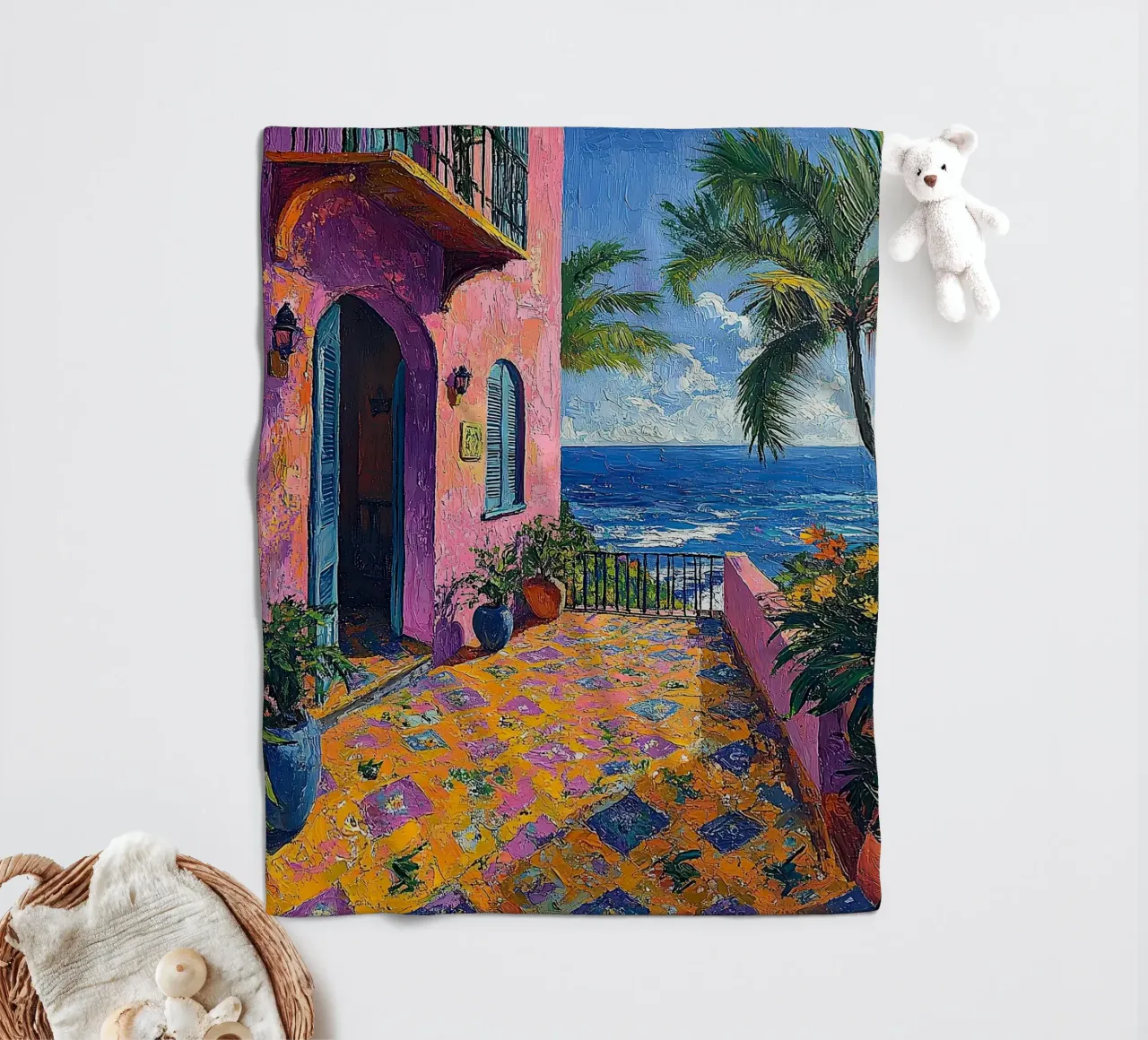 Joyful Horizons coperta in pile da Nikis Art Studio