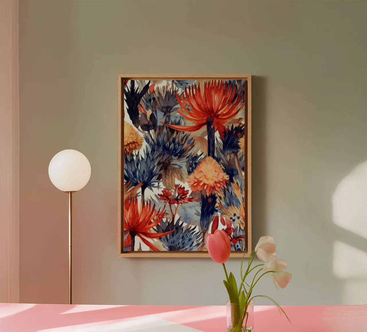 Bloemen herfst weide kunst canvas met Baklijst van Justyna Jaszke JBJart