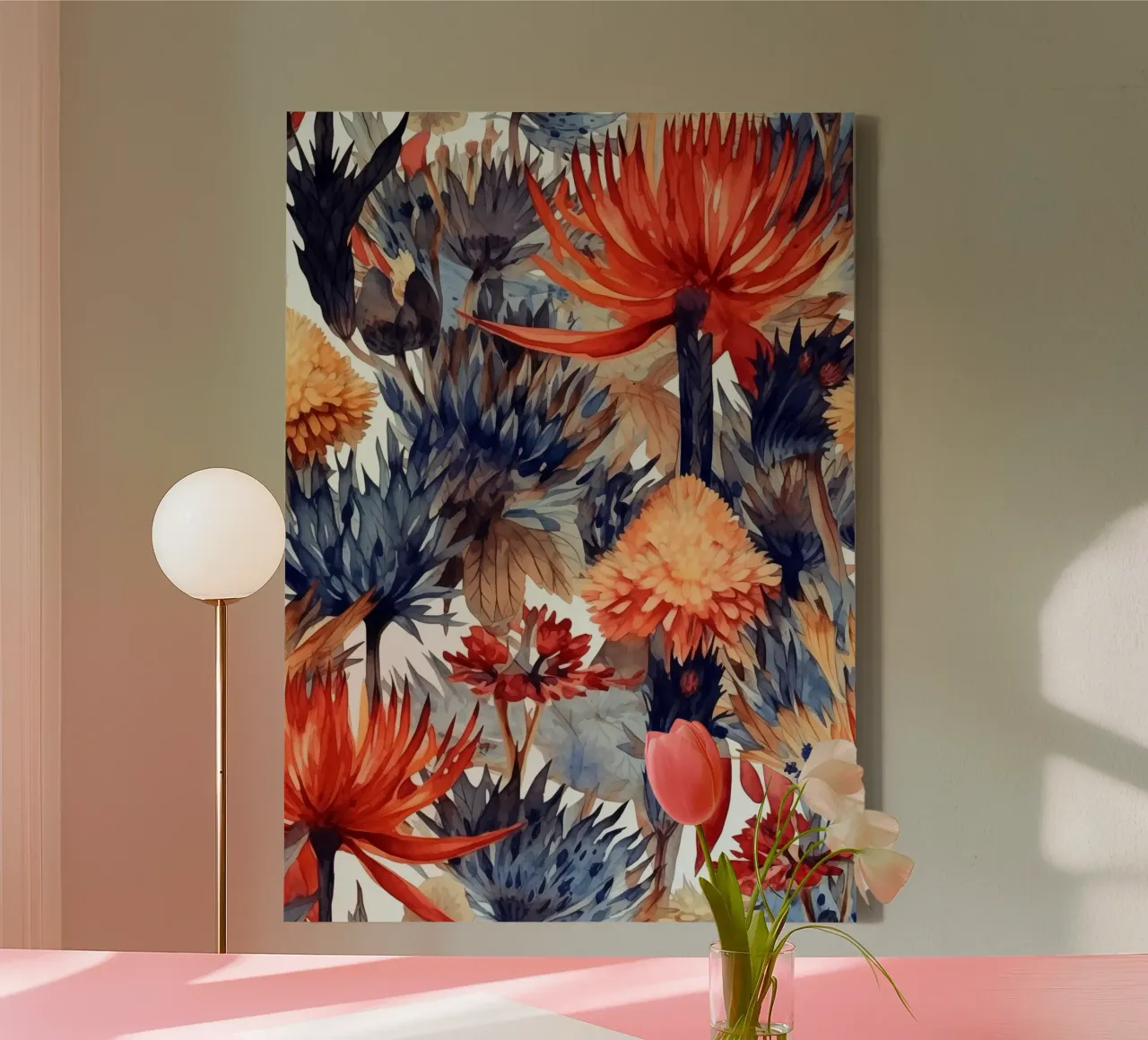 Bloemen herfst weide kunst canvas met Baklijst van Justyna Jaszke JBJart