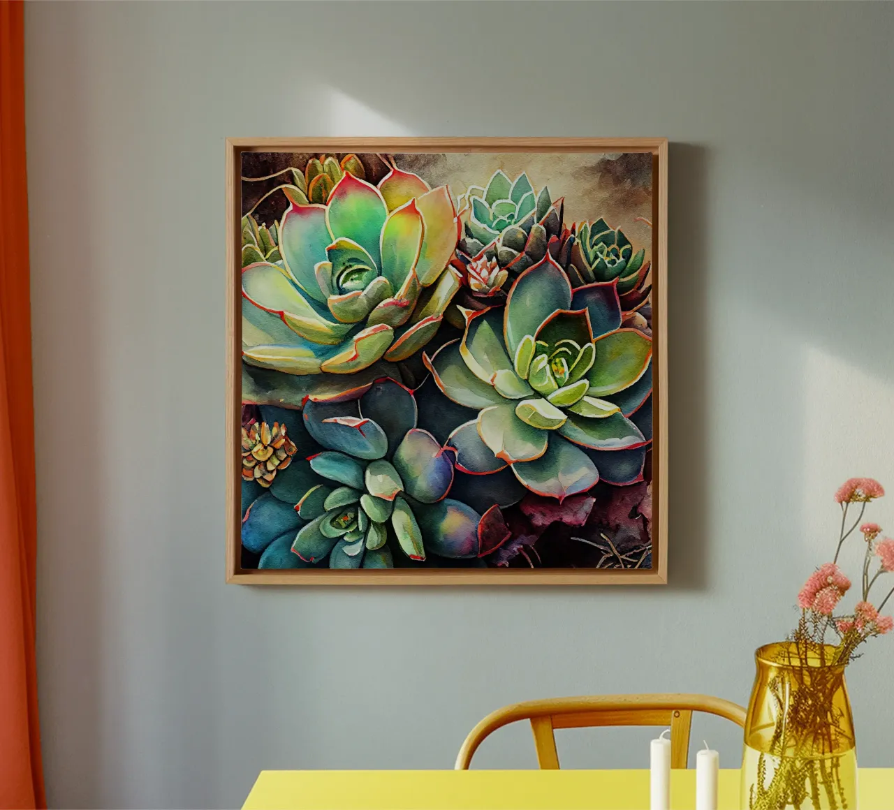 the art of succulents and cacti canvas with Floater frame by Justyna Jaszke JBJart