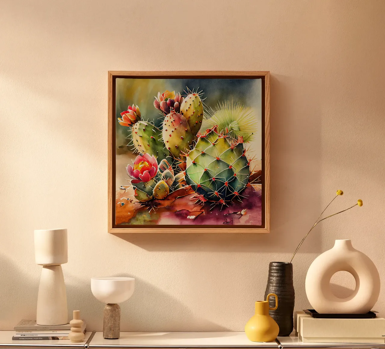 the art of succulents and cacti canvas with Floater frame by Justyna Jaszke JBJart