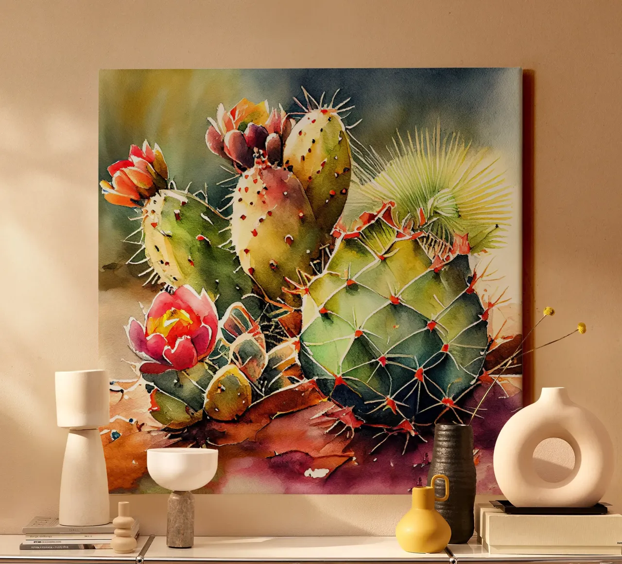 the art of succulents and cacti canvas with Floater frame by Justyna Jaszke JBJart