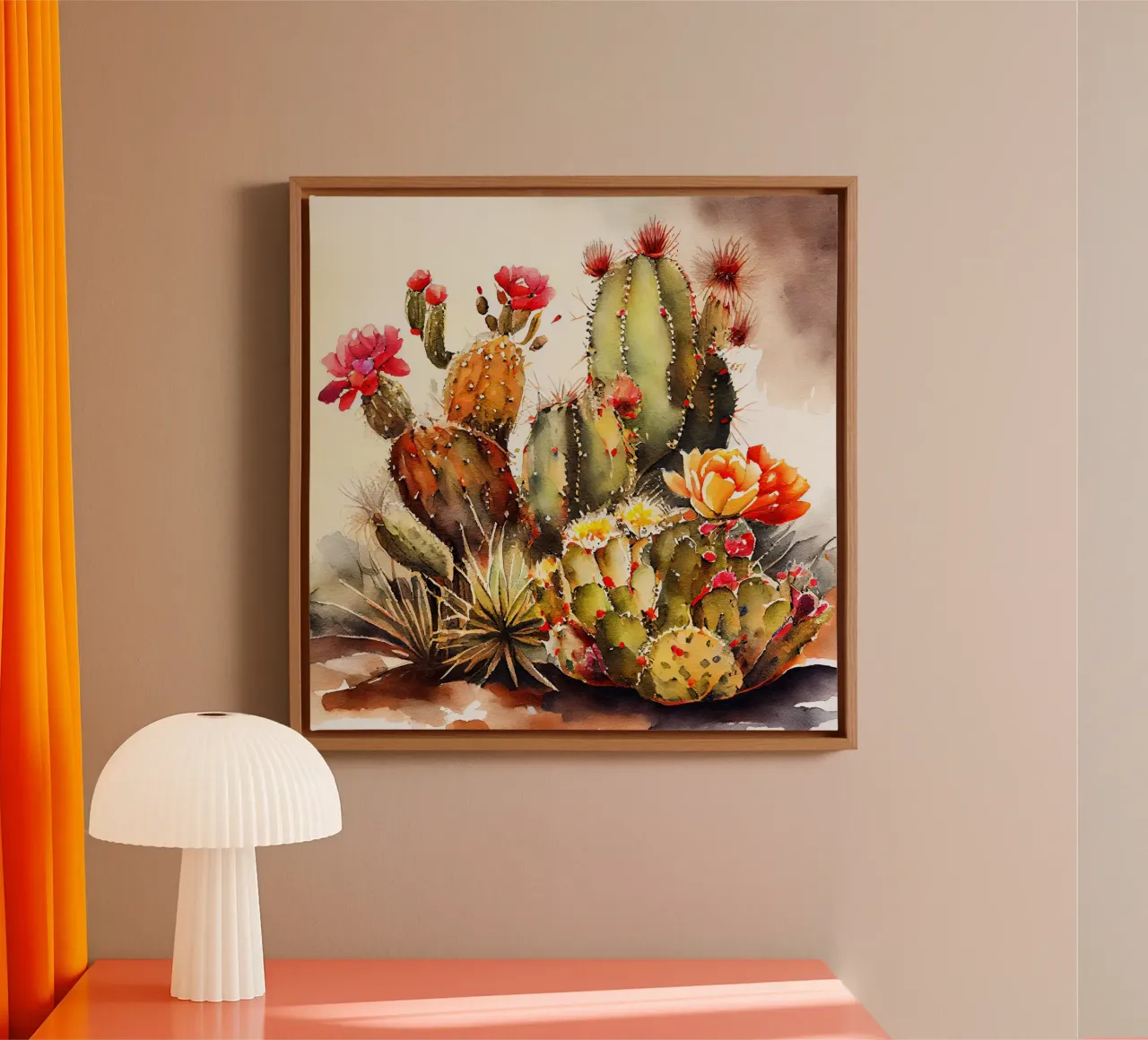 the art of succulents and cacti canvas with Floater frame by Justyna Jaszke JBJart