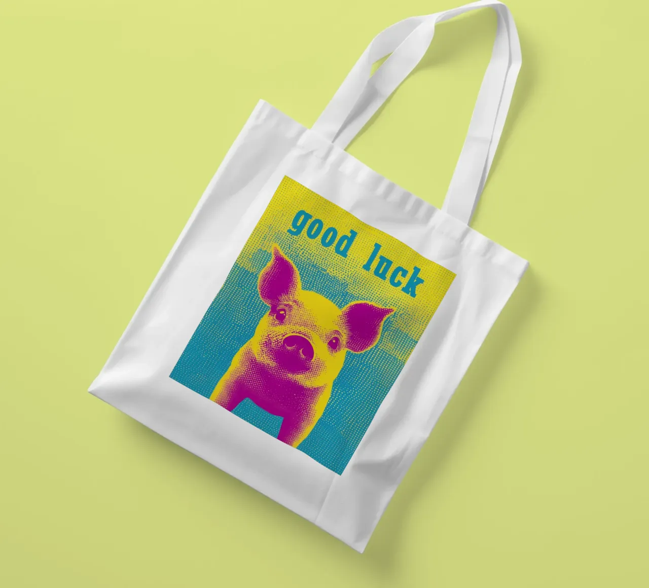 Buona fortuna | Maiale fortunato in stile pop art borsa in juta da Autofocus