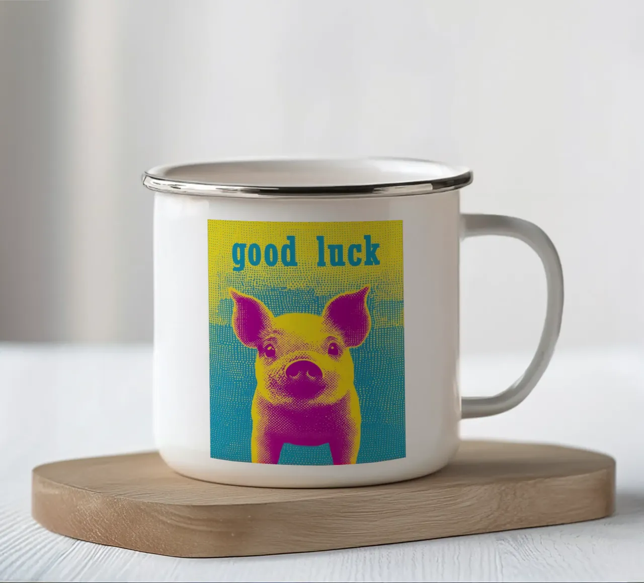 Buona fortuna | Maiale fortunato in stile pop art tazza in smalto da Autofocus