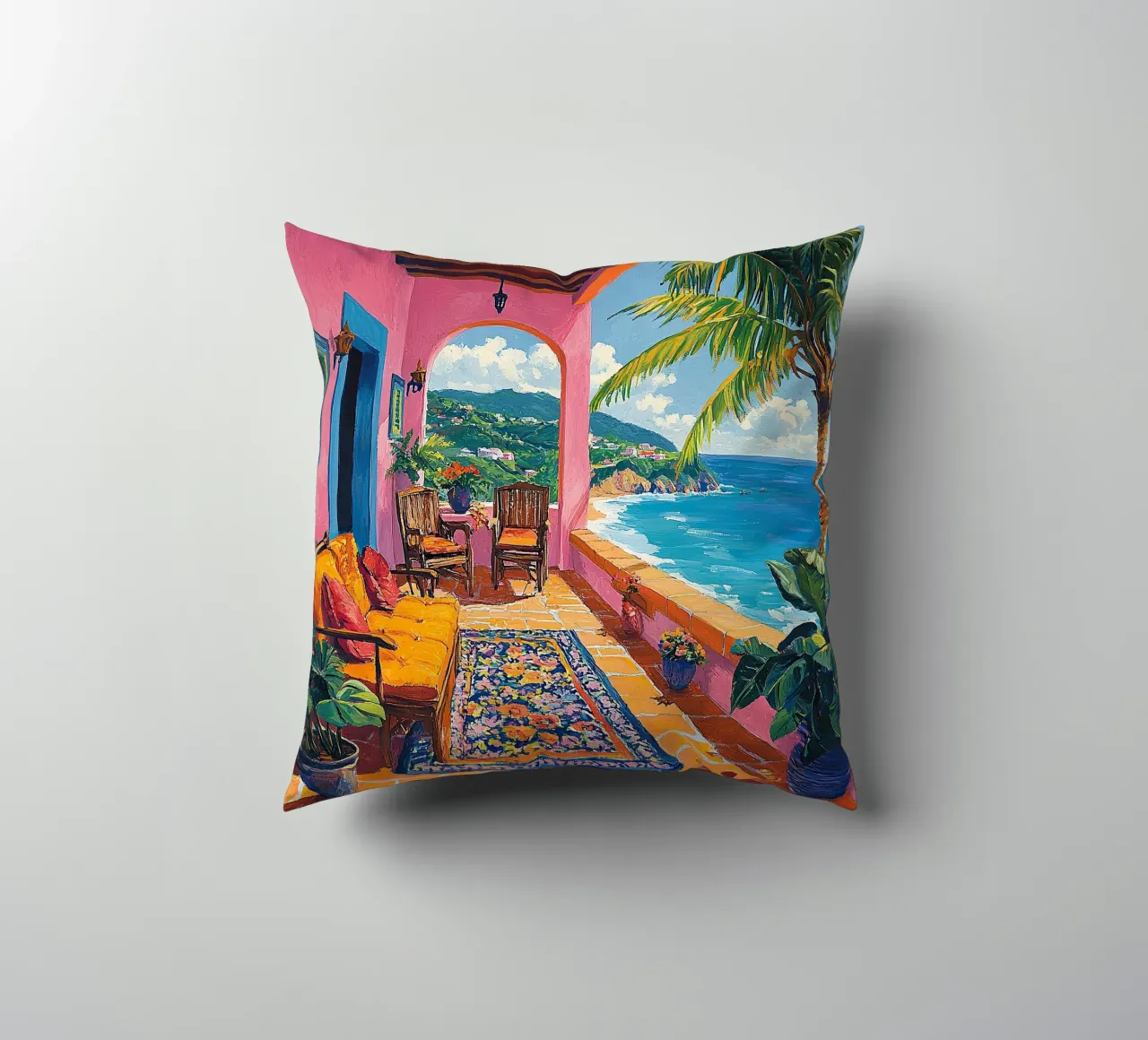 Coastal Views in Bloom cuscino da Nikis Art Studio