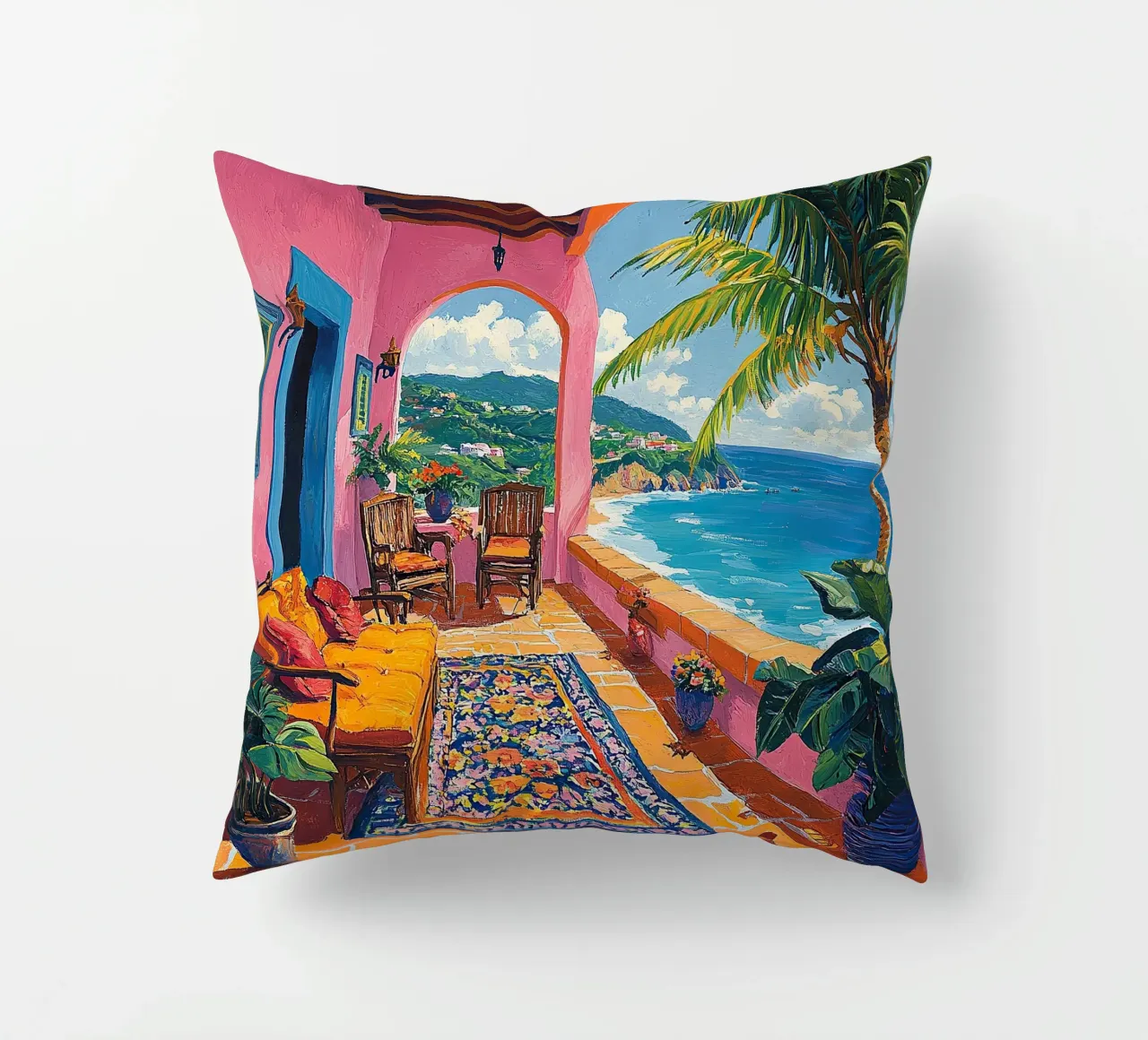 Coastal Views in Bloom cuscino da Nikis Art Studio