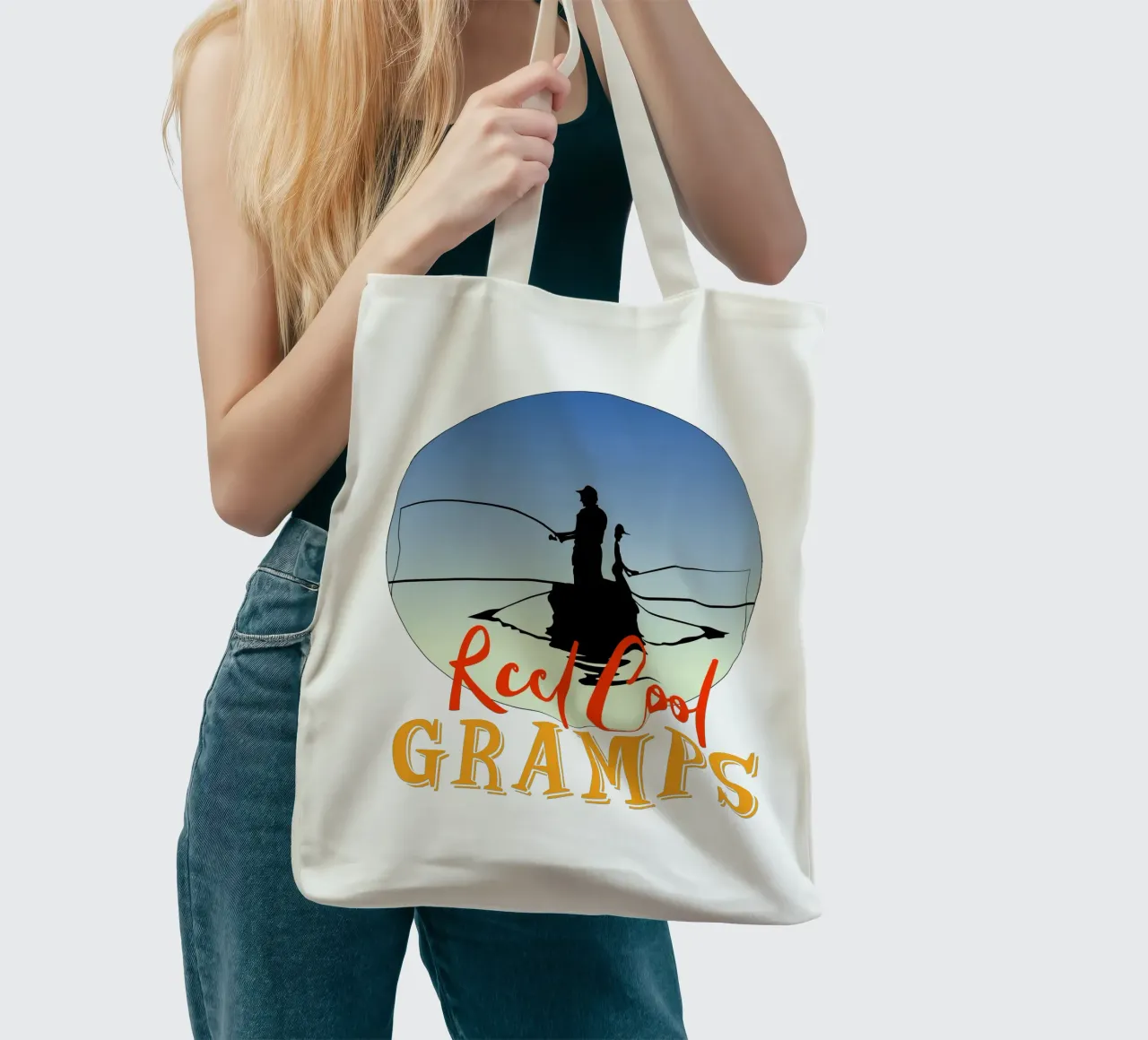 Reel cool gramps diseño retro tote bag de vickeyroads