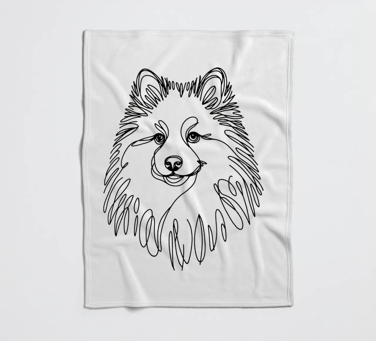 Disegno artistico lineare del cane Pomsky coperta in pile da WijdevenDesign