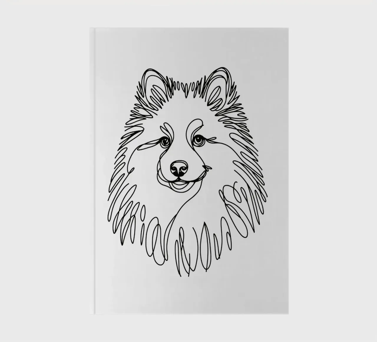 Chien Pomsky Dessin au trait carnet de notes de WijdevenDesign