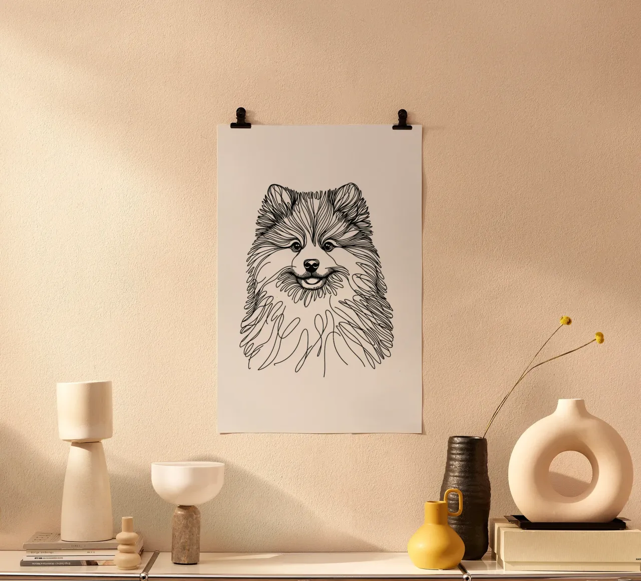 Chien Pomsky Dessin au trait poster de WijdevenDesign