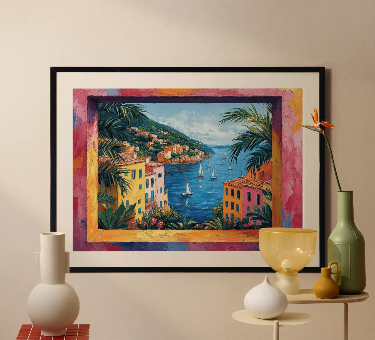 La bellezza nella brezza poster con telaio in legno da Nikis Art Studio