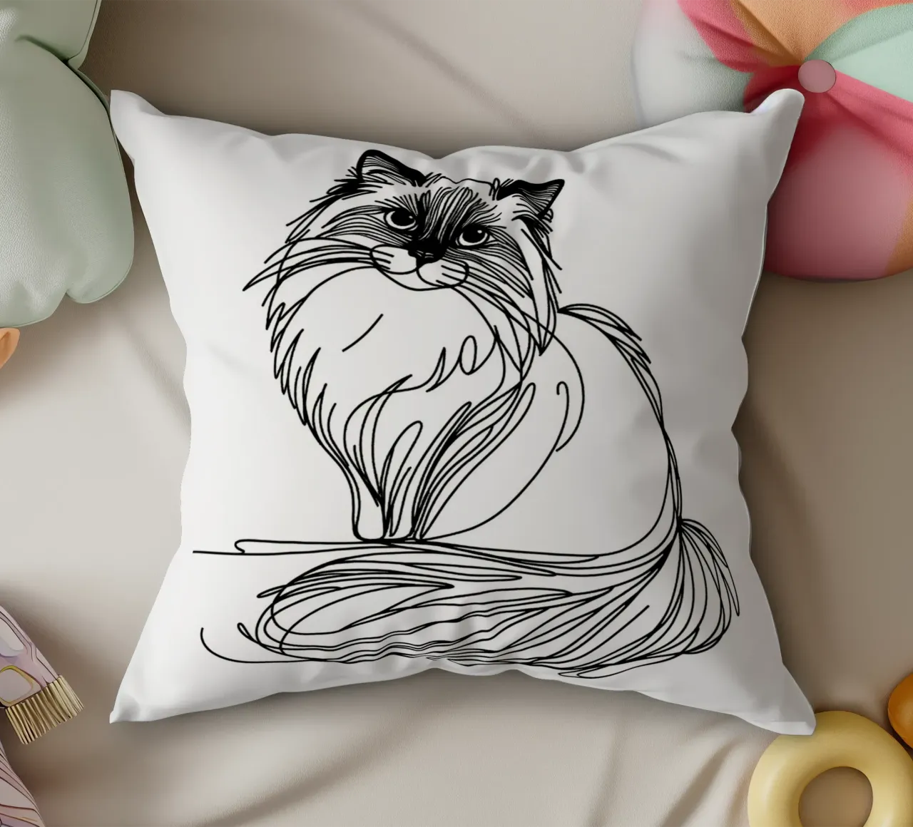 Ragdoll Cat Line Art Drawing decorative cushion by WijdevenDesign