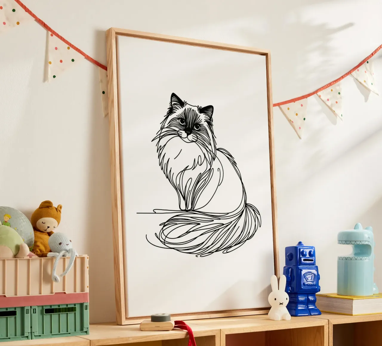 Ragdoll Cat Line Art Drawing canvas by WijdevenDesign