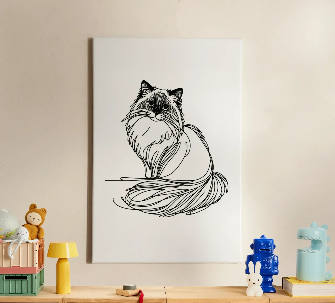 Ragdoll Cat Line Art Drawing canvas by WijdevenDesign