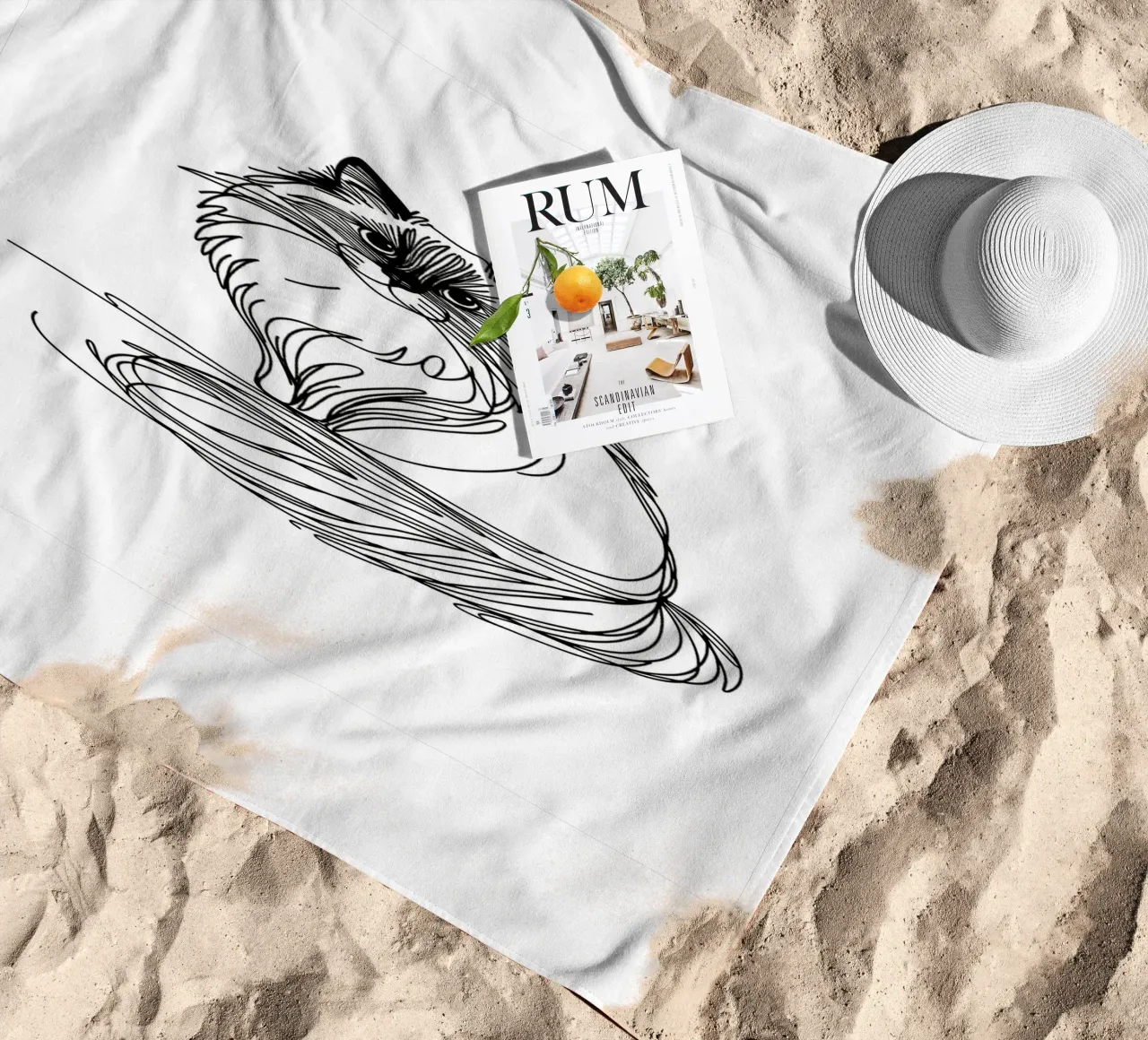 Ragdoll Cat Line Art Drawing beach towel by WijdevenDesign