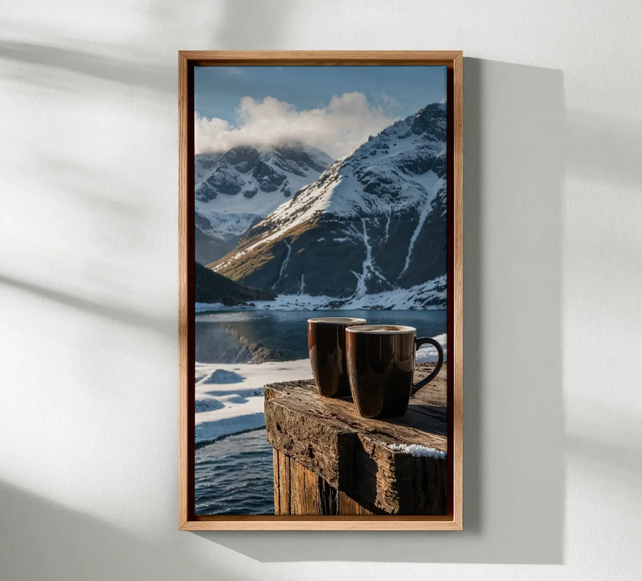 Fuga invernale: Un caffè accogliente vicino al lago innevato tela con Cornice a cassetta da AlbertKlee