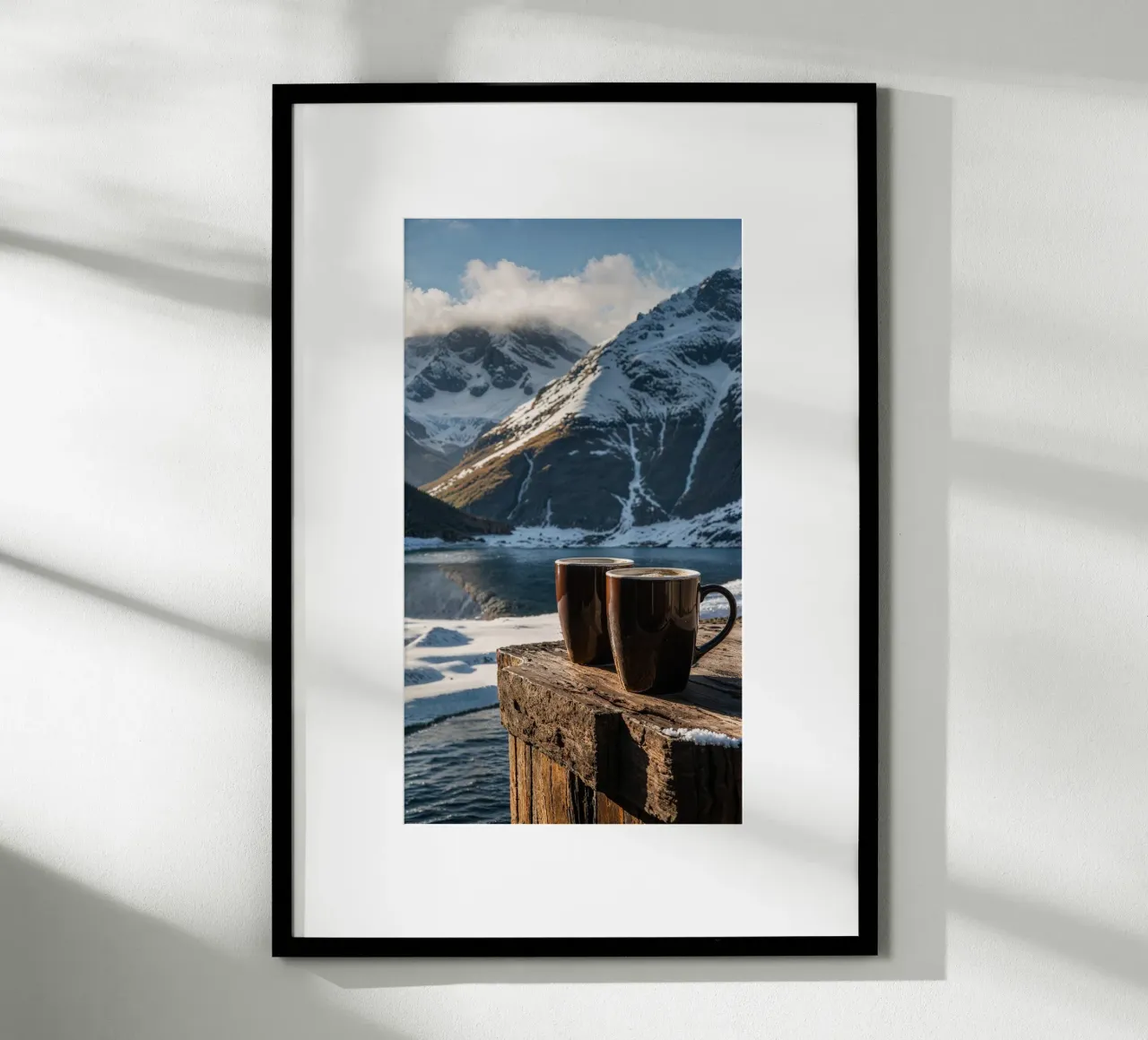 Fuga invernale: Un caffè accogliente vicino al lago innevato poster da AlbertKlee