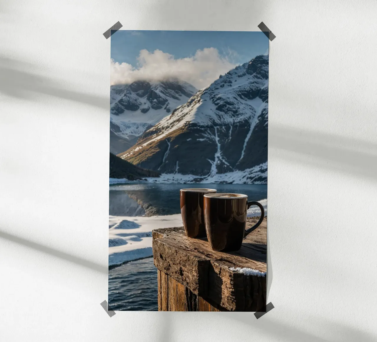 Fuga invernale: Un caffè accogliente vicino al lago innevato poster da AlbertKlee