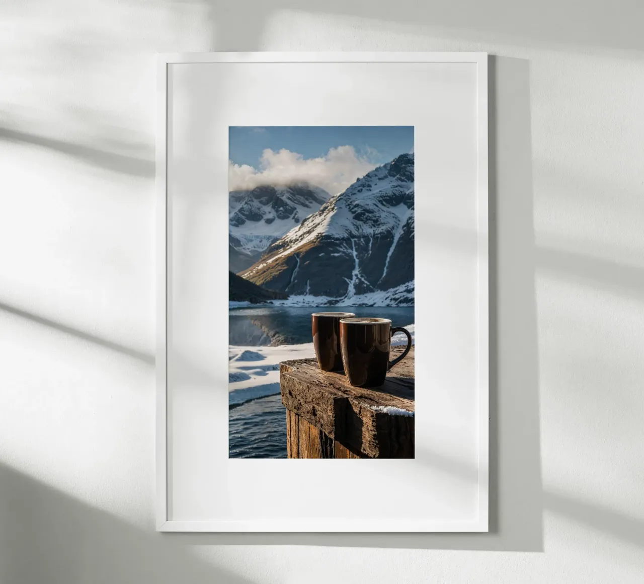 Fuga invernale: Un caffè accogliente vicino al lago innevato poster da AlbertKlee