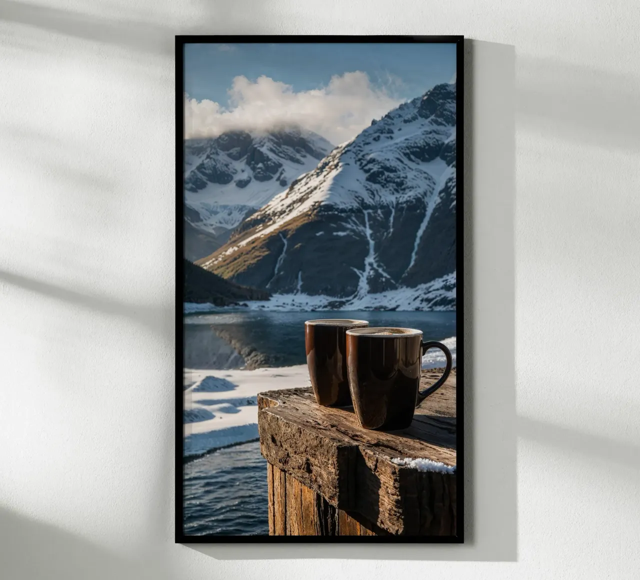 Fuga invernale: Un caffè accogliente vicino al lago innevato poster da AlbertKlee