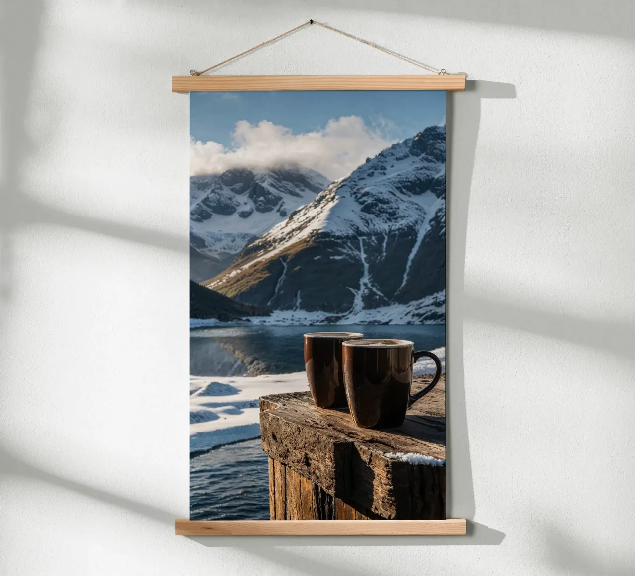Fuga invernale: Un caffè accogliente vicino al lago innevato poster da AlbertKlee