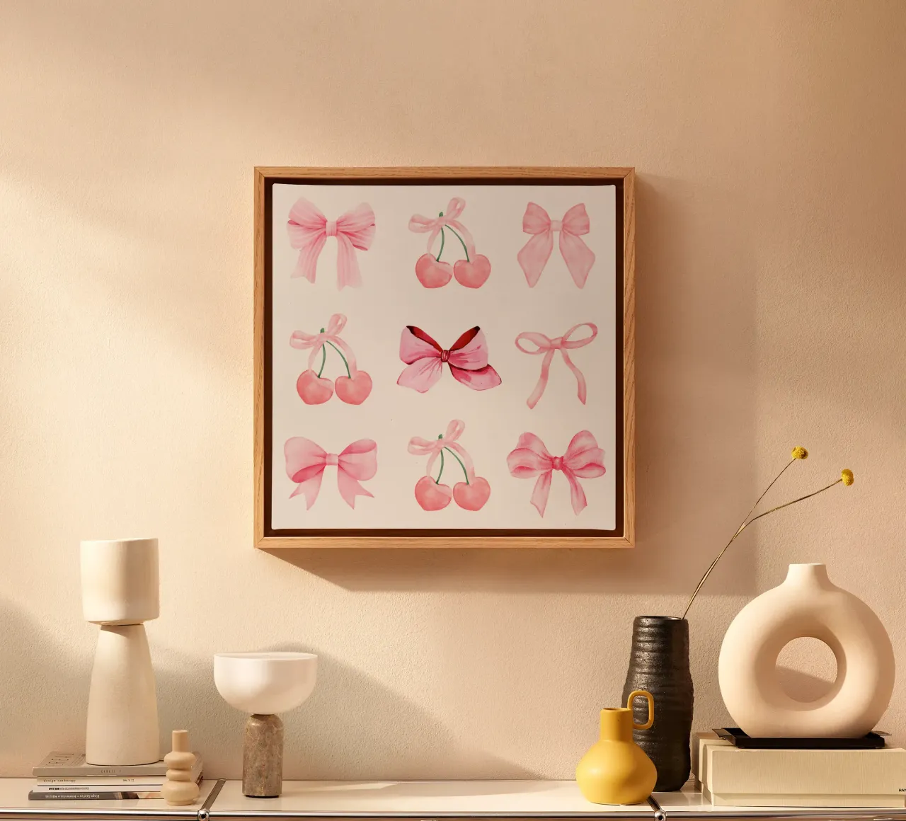 Coquette Bows and Cherries tela con Cornice a cassetta da Little Lola