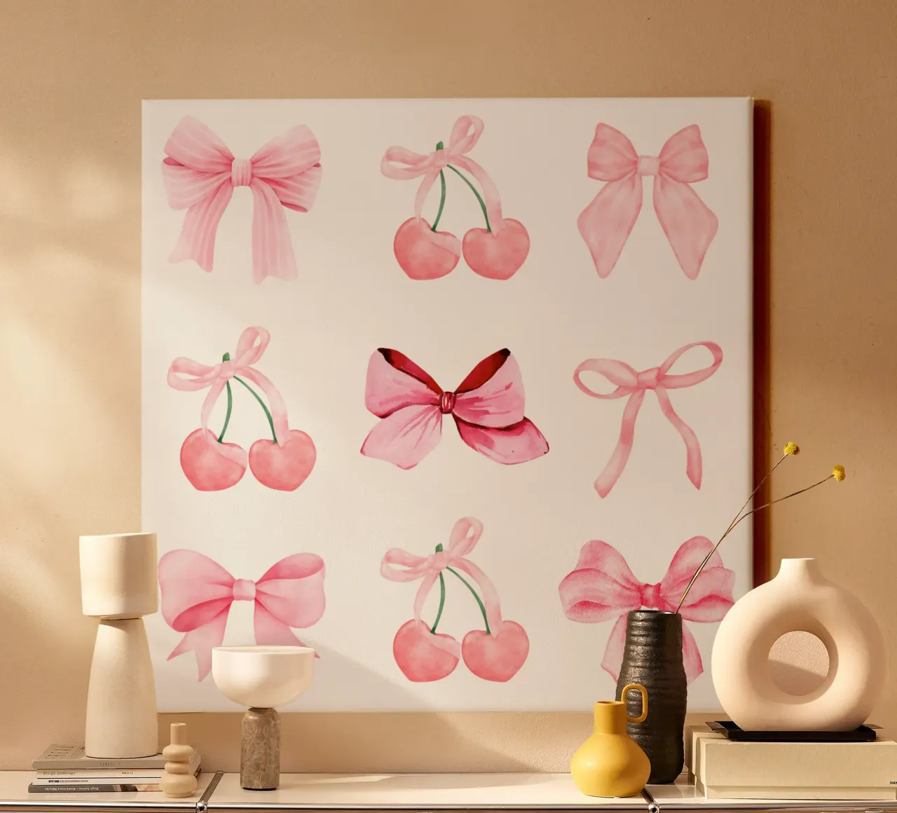 Coquette Bows and Cherries tela con Cornice a cassetta da Little Lola