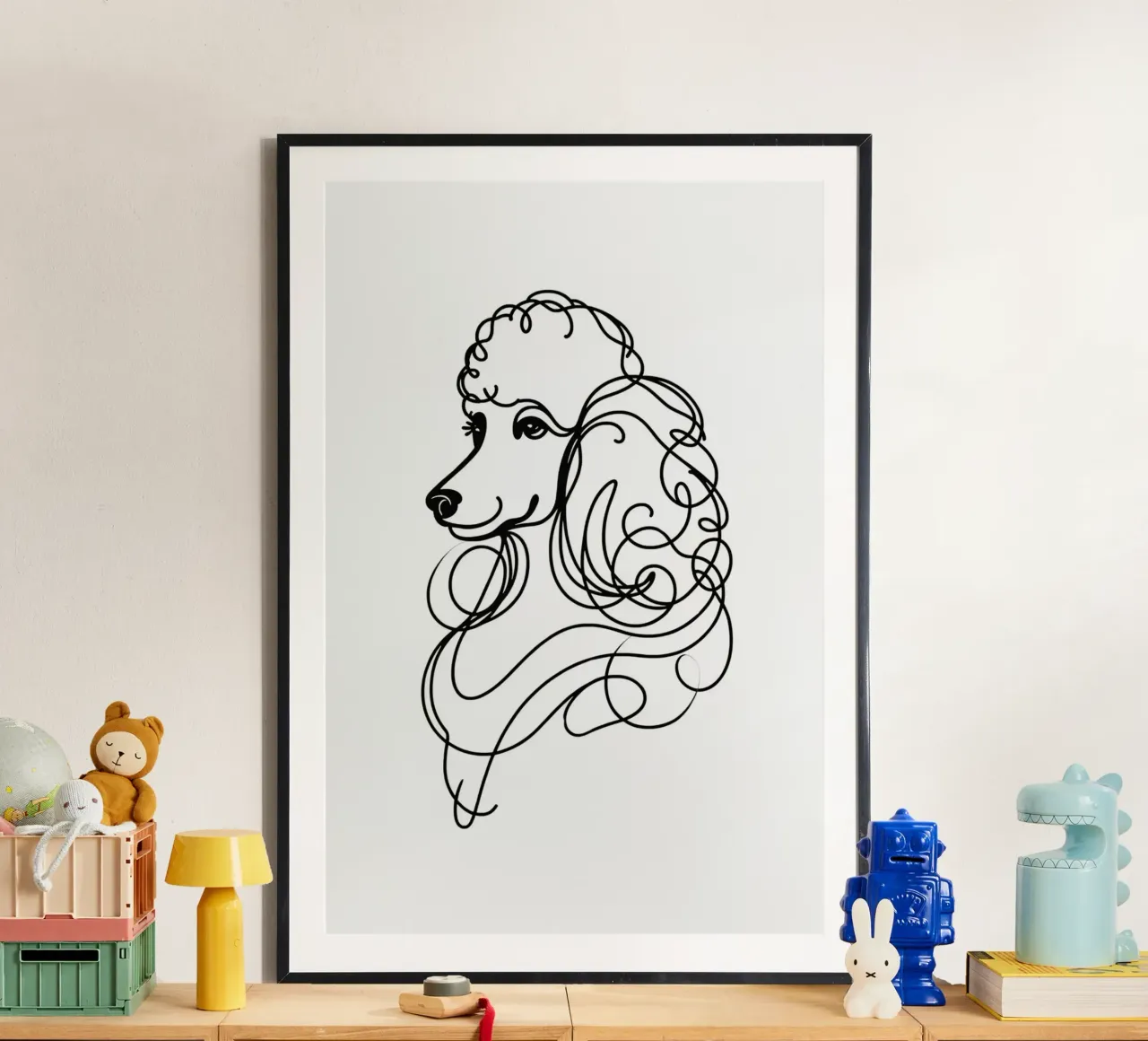 Chien caniche Dessin au trait poster avec cadre en plastique de WijdevenDesign